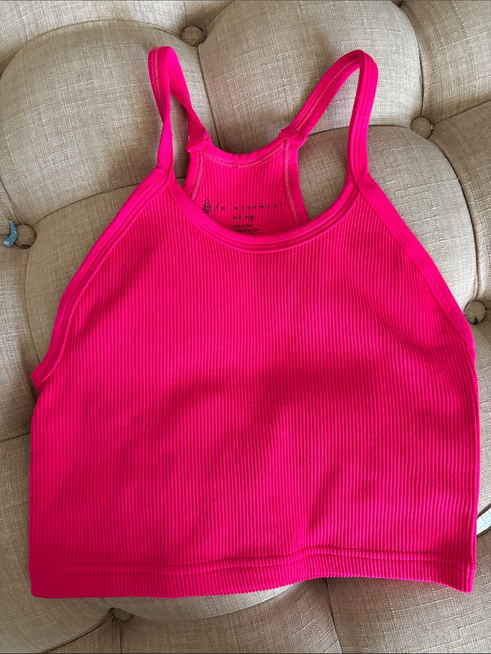 FP Movement by Free People Vibrant Hot Pink Ribbed Sports Bra Tank M -L